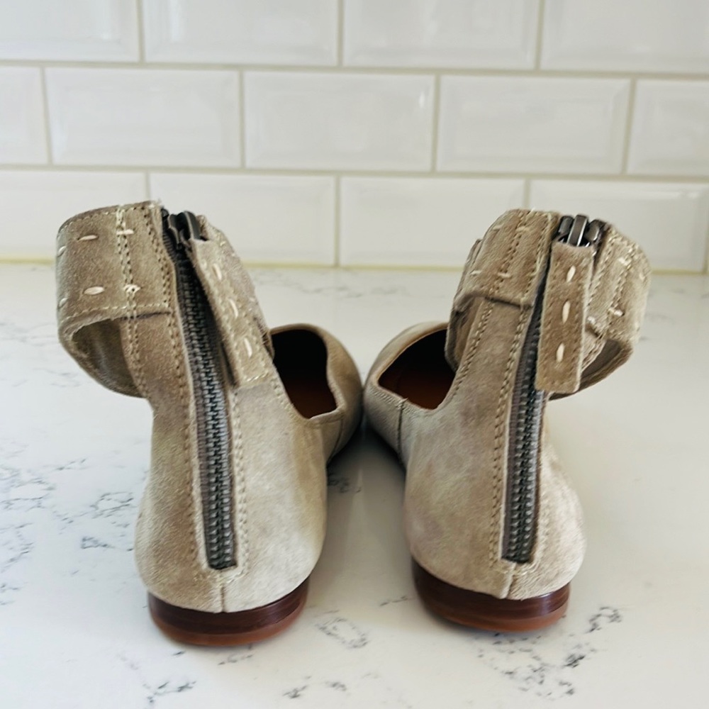 Frye Ash Suede Carson Ankle Strap Ballets Flats - Picture 8 of 14